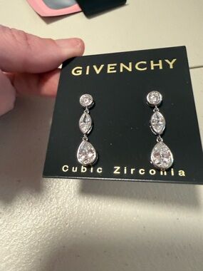 Givenchy Silver-Tone Clear Crystal Drop Earrings